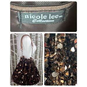 Nicole Lee Collection Copper Paillette Sequined Drawstring Chain Strap Large Sho